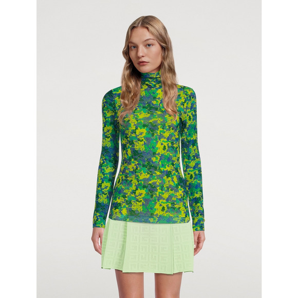 Ganni Painterly Print Turtleneck Top Mesh Blouse Womens XL Artsy Bold Retro - Picture 2 of 8